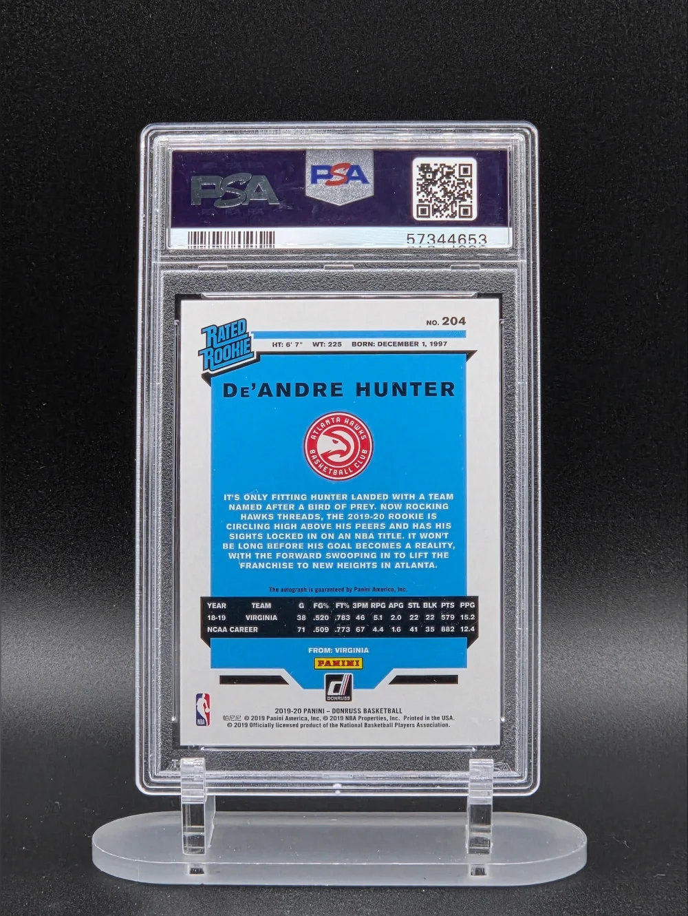 De’Andre Hunter Rated Rookie Auto – PSA 9 – Donruss 2019‑20 - Picture 2 of 2